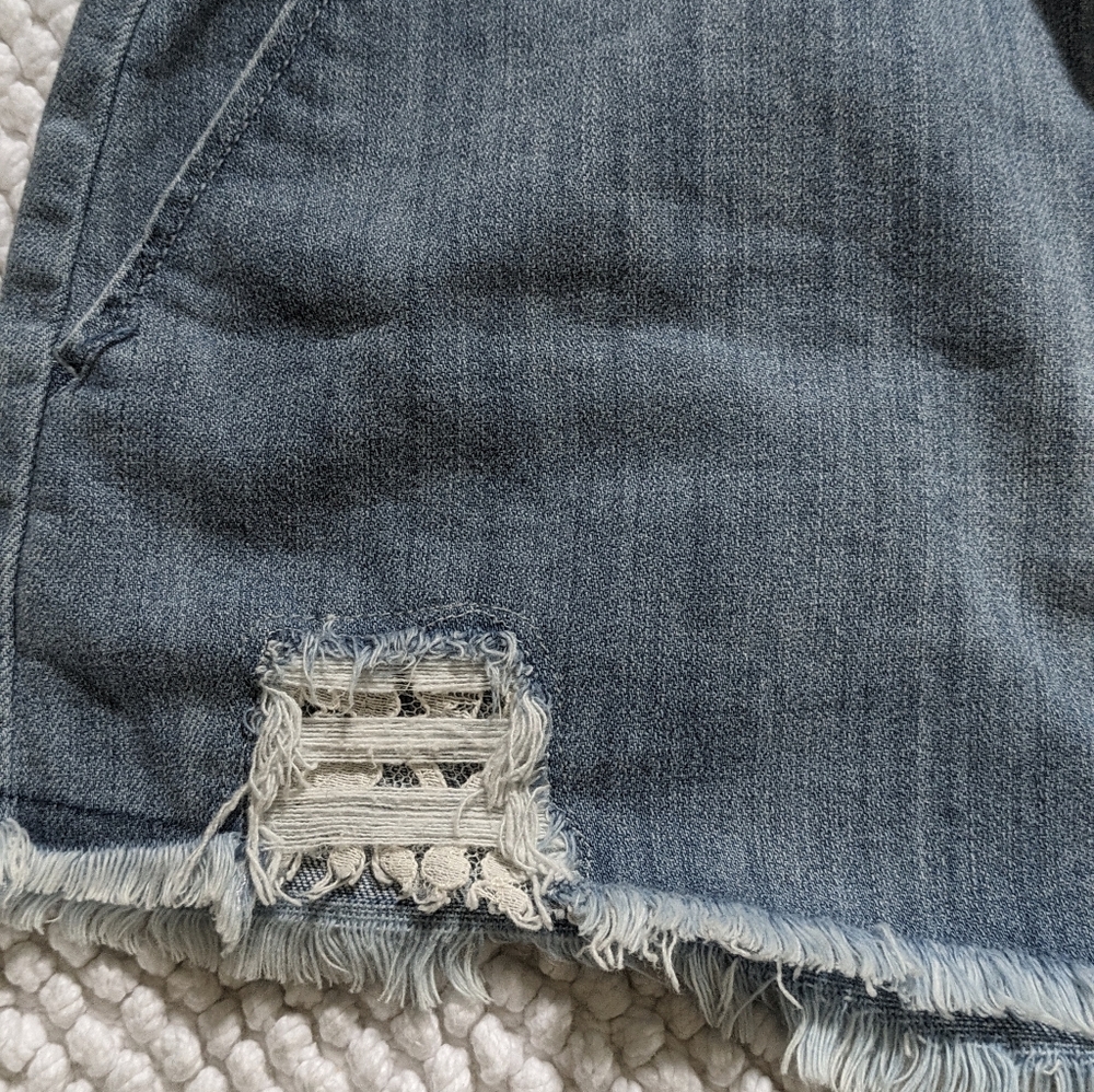 Aerie Pull-On Distressed Chambray Style Shorts - Picture 4 of 7